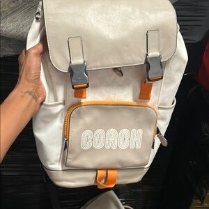 Coach Cream and Orange Backpack